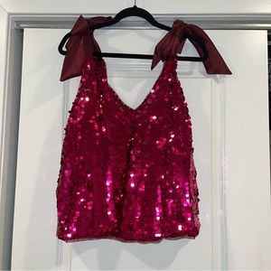 Maeve by Anthropologie Pink Sequin Top